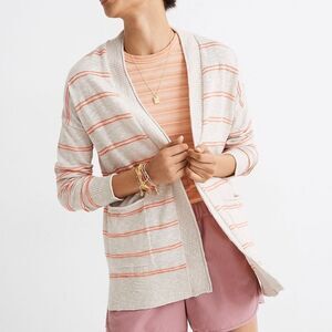 Madewell Bradley Beige & Coral Textured Striped Pocket Cardigan Sweater